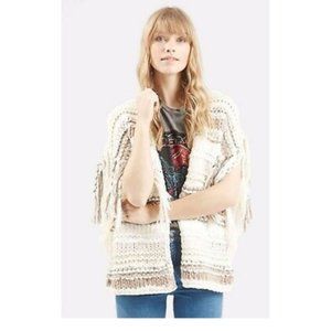 Topshop knit cardigan vest fringe open front wool over sized cardigan thick M/L